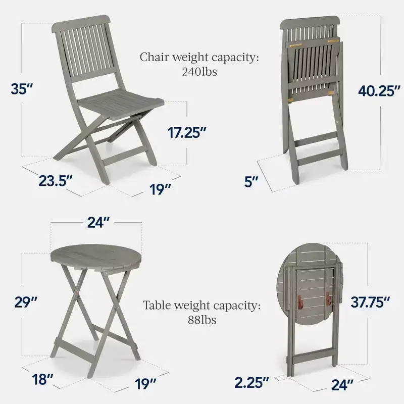 Best Choice Products 3-Piece Acacia Wood Bistro Set, Folding Patio Furniture w/ 2 Chairs, Table