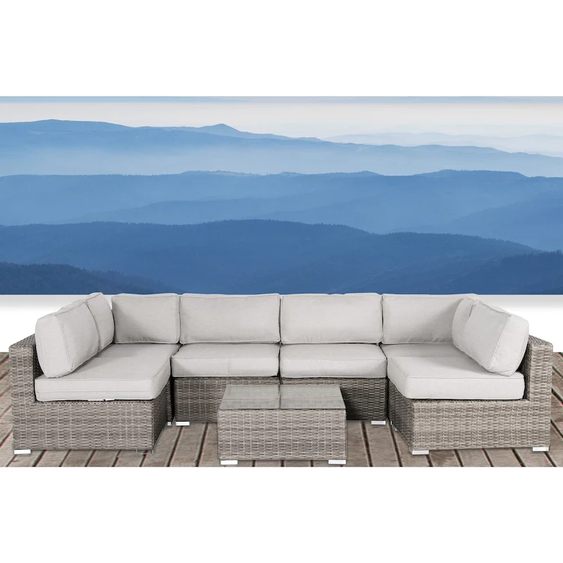 Living Source International Verona Wicker 7-piece Deep Seating Patio Furniture Set