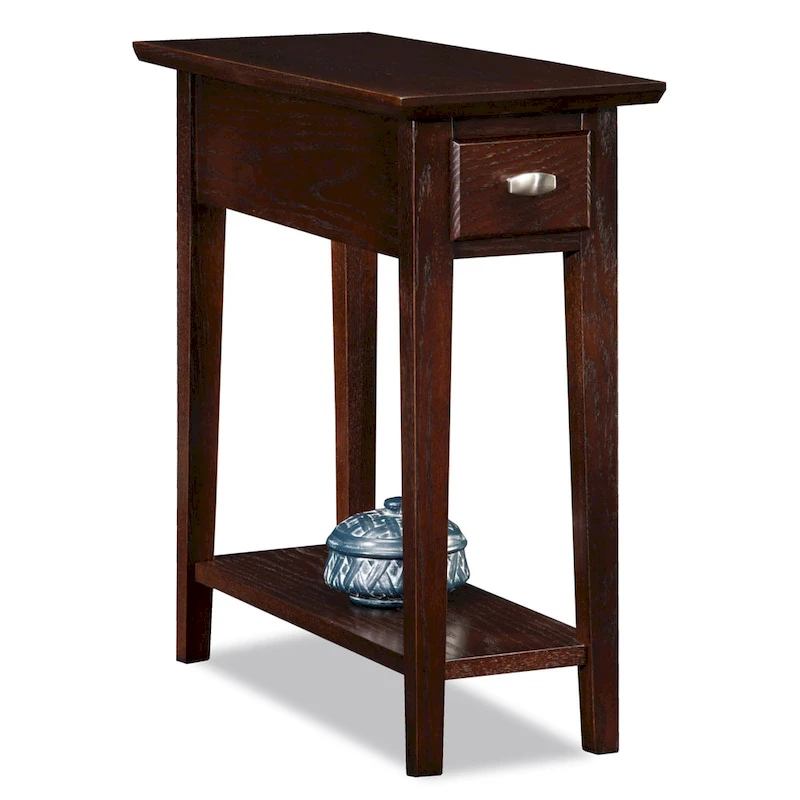 Teegan Solid Wood Narrow Side End Table with Shelf and Drawer