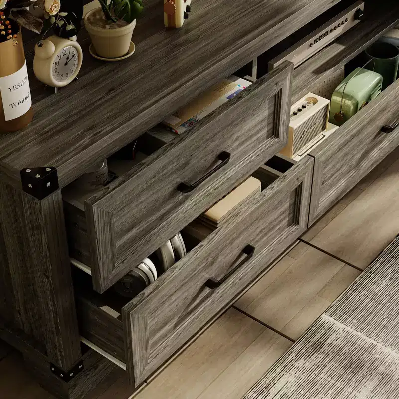 Famapy Modern TV Stand with Spacious Countertop, Multiple Drawers and Cable Management