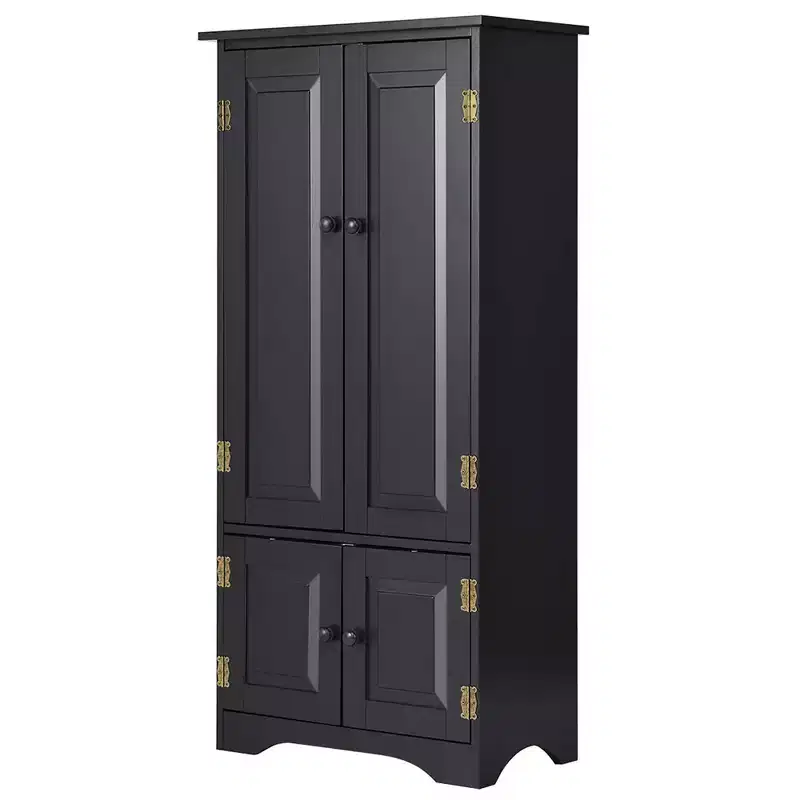 Costway Accent Storage Cabinet Adjustable Shelves Antique 2 Door Floor Cabinet Cream White/Black