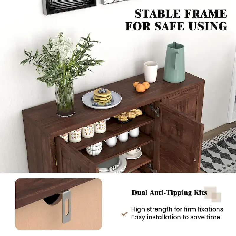 3-Door Storage Sideboard, White Wash / Brown