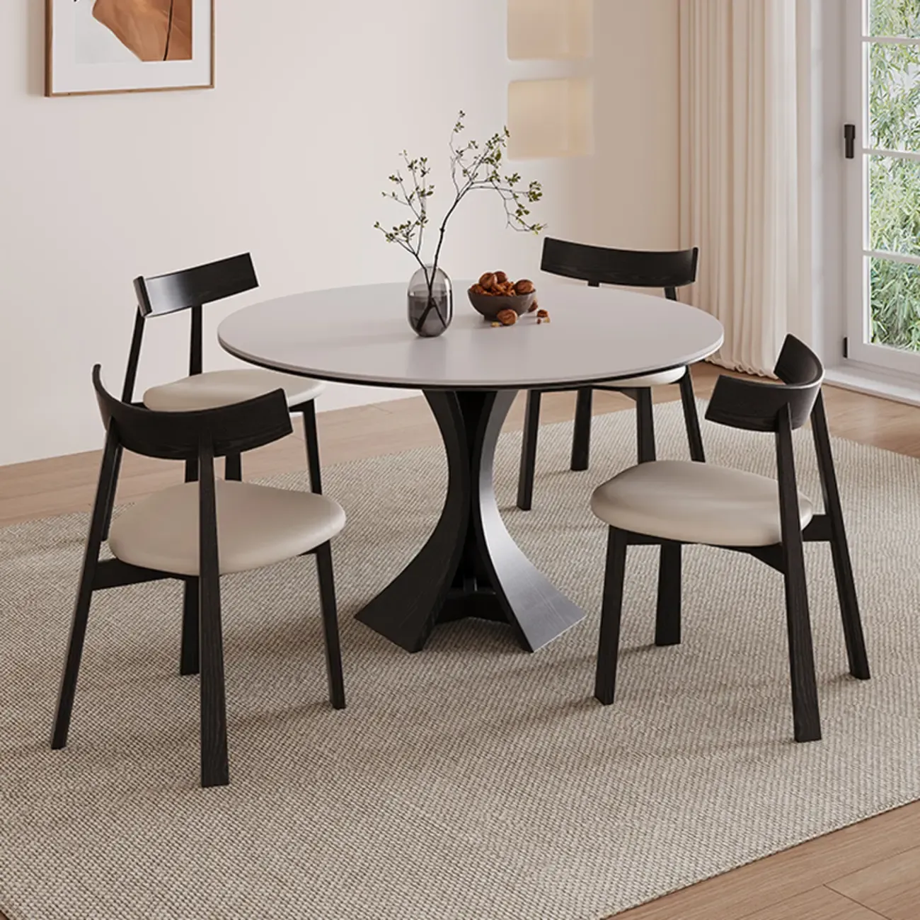 Modern Simple Black Wood Round Dining Table