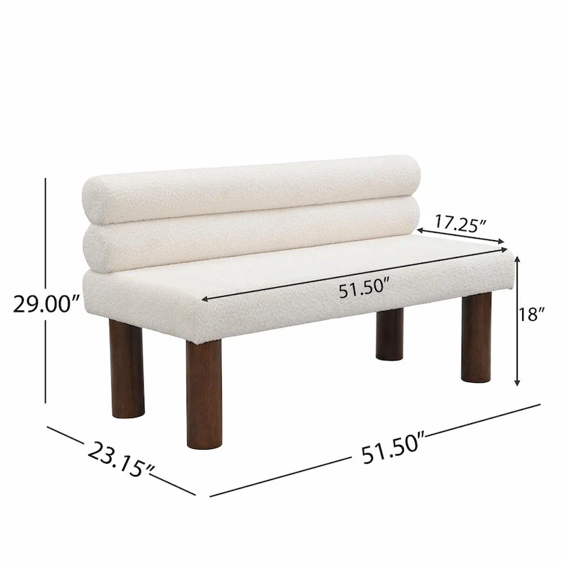 Grey Boucle Fabric Dining Bench with Backrest