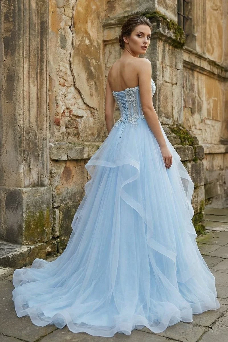 Light Blue Beaded Long Prom Dress
