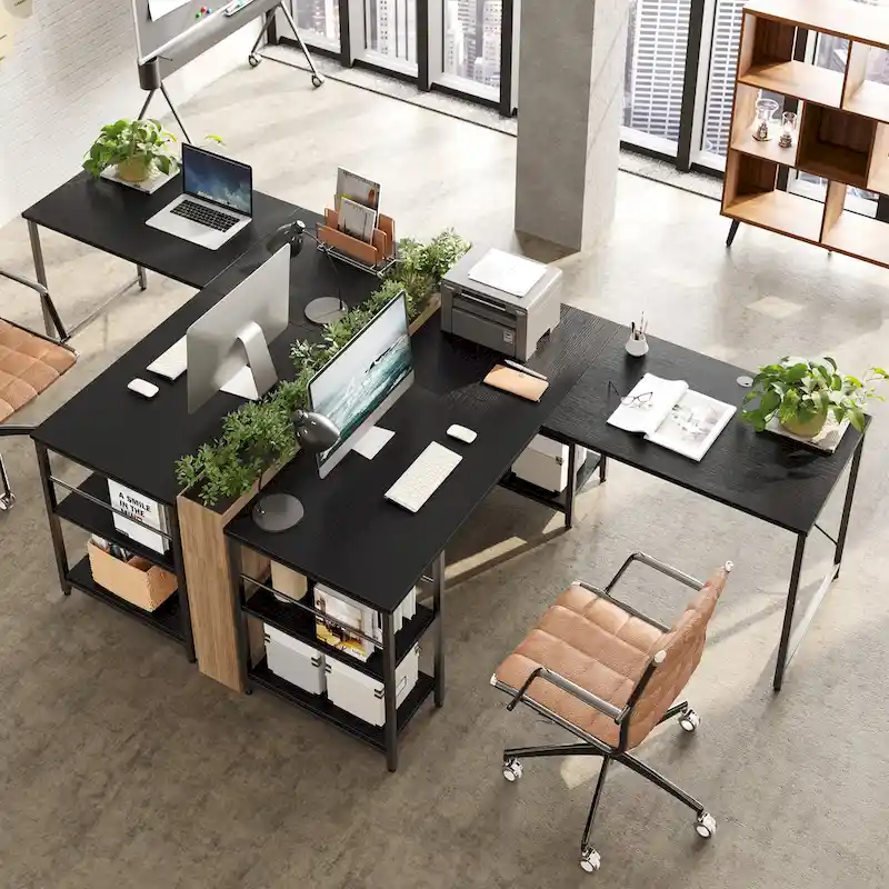 95.2 Inch L Shaped Desk with Shelves Home Office Computer Desk