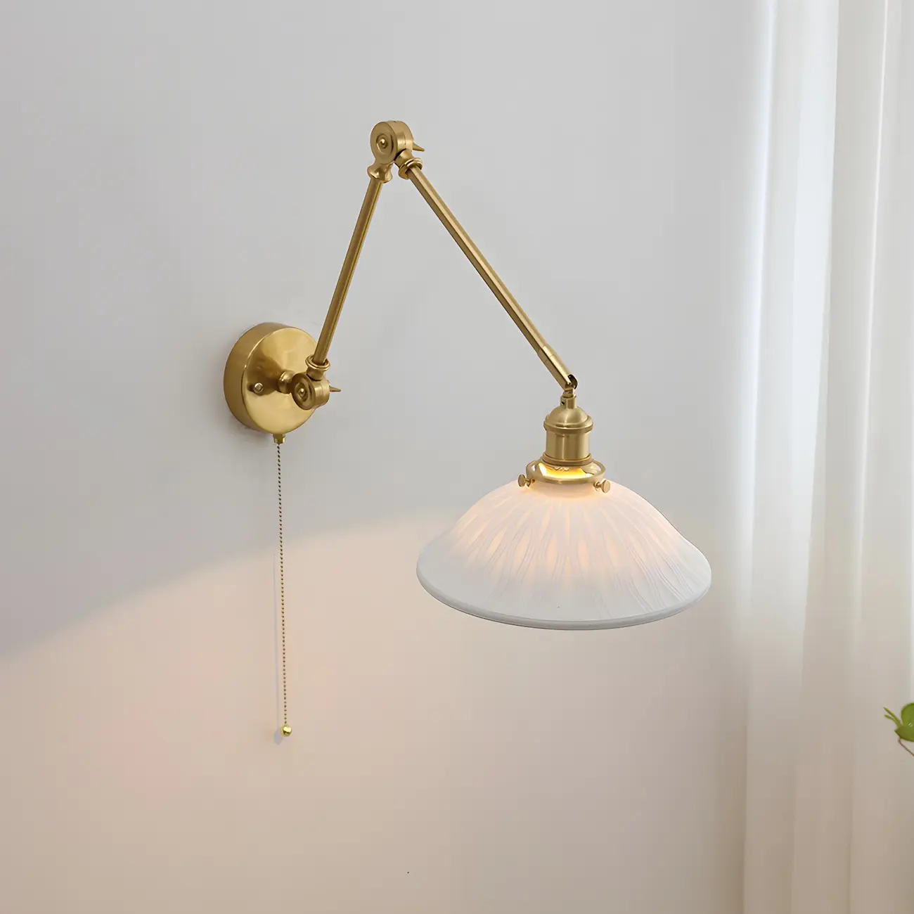 Classic Gold Metal Swing Arm Ceramics Shade Wall Light