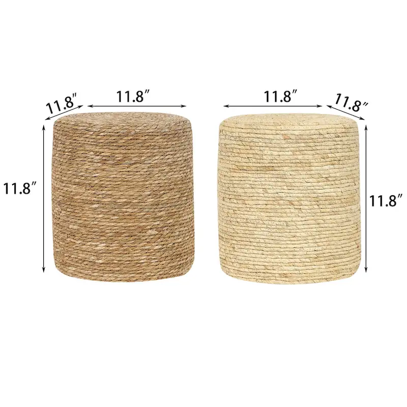 Adeco Set of 2 Foot Stool Natural Cattail Hand Weave Poufs Ottoman