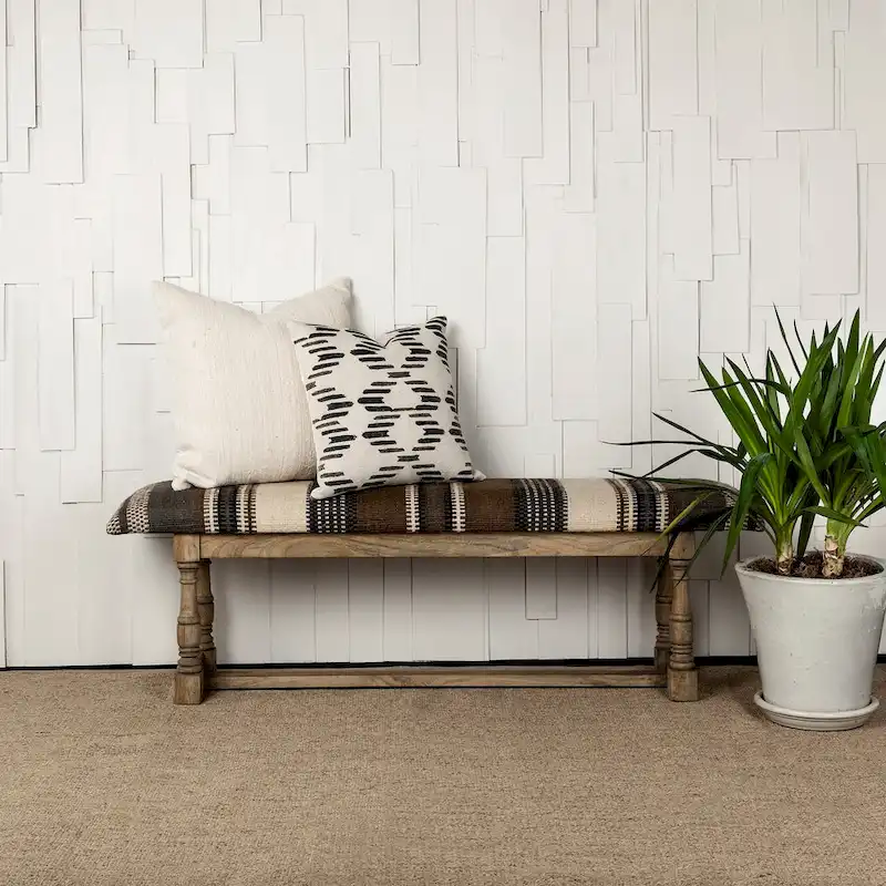 Greenfield I Brown & Beige Patterned Jute w/ Wood Frame Accent Bench - 59W x 14.3D x 19H