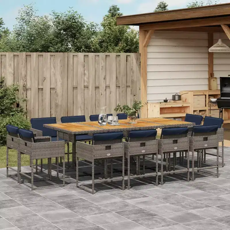 vidaXL Patio Dining Set Set of 12 Gray, Navy Blue