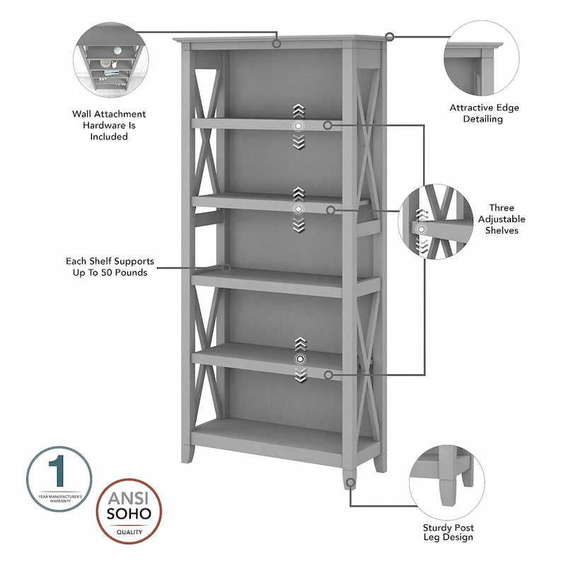 Key West 54W Computer Desk with Cabinet and Bookcase by Bush Furniture