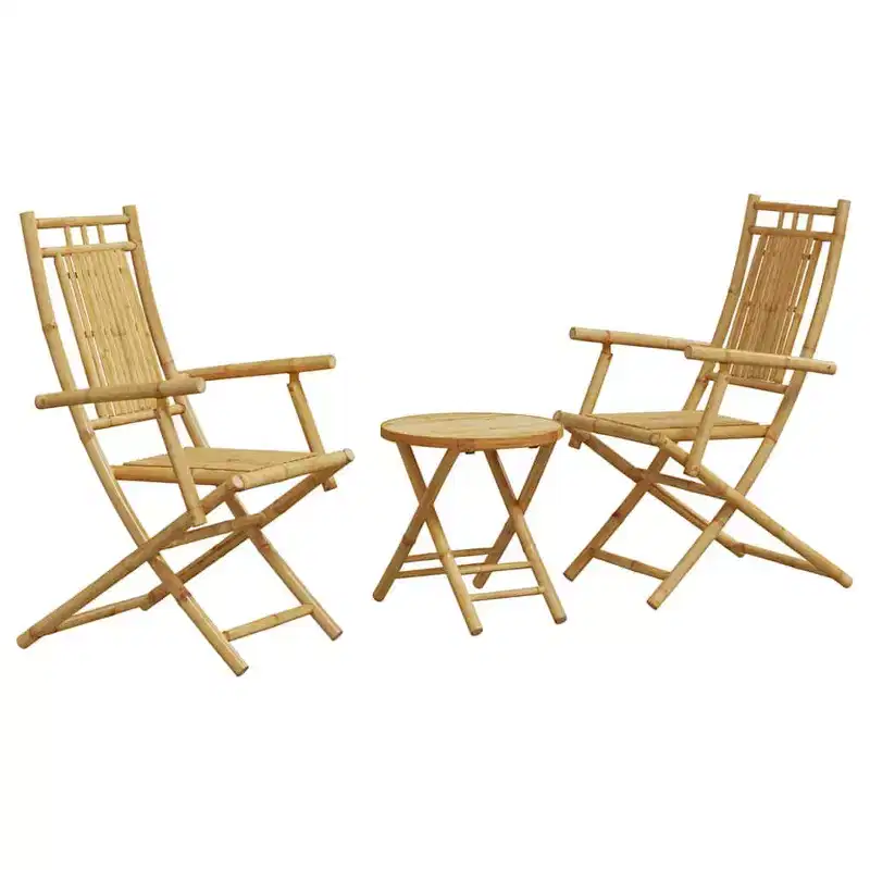 vidaXL Bistro Set Natural Bamboo Compact Foldable Bistro Set