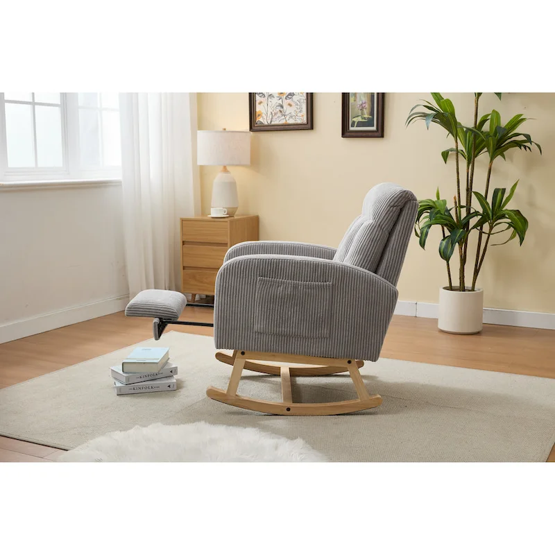 Modern Accent Rocking Chair Rocking Chair with Solid Wood Legs, Upholstered Nursery Glider Rocker