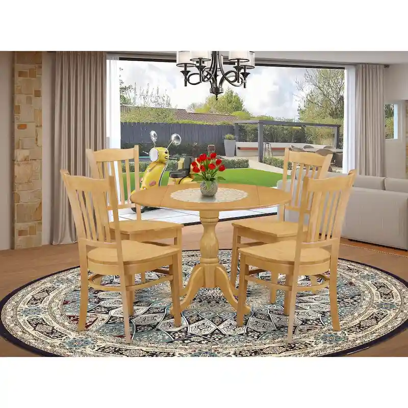 East West Furniture 5 Piece Dining Room Table Set- a Round Kitchen Table and 4 Dining Chairs, (Finish Options)
