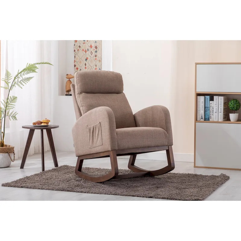Modern 27  Upholstered Rocking Chair with Wood Legs and Side Pocket
