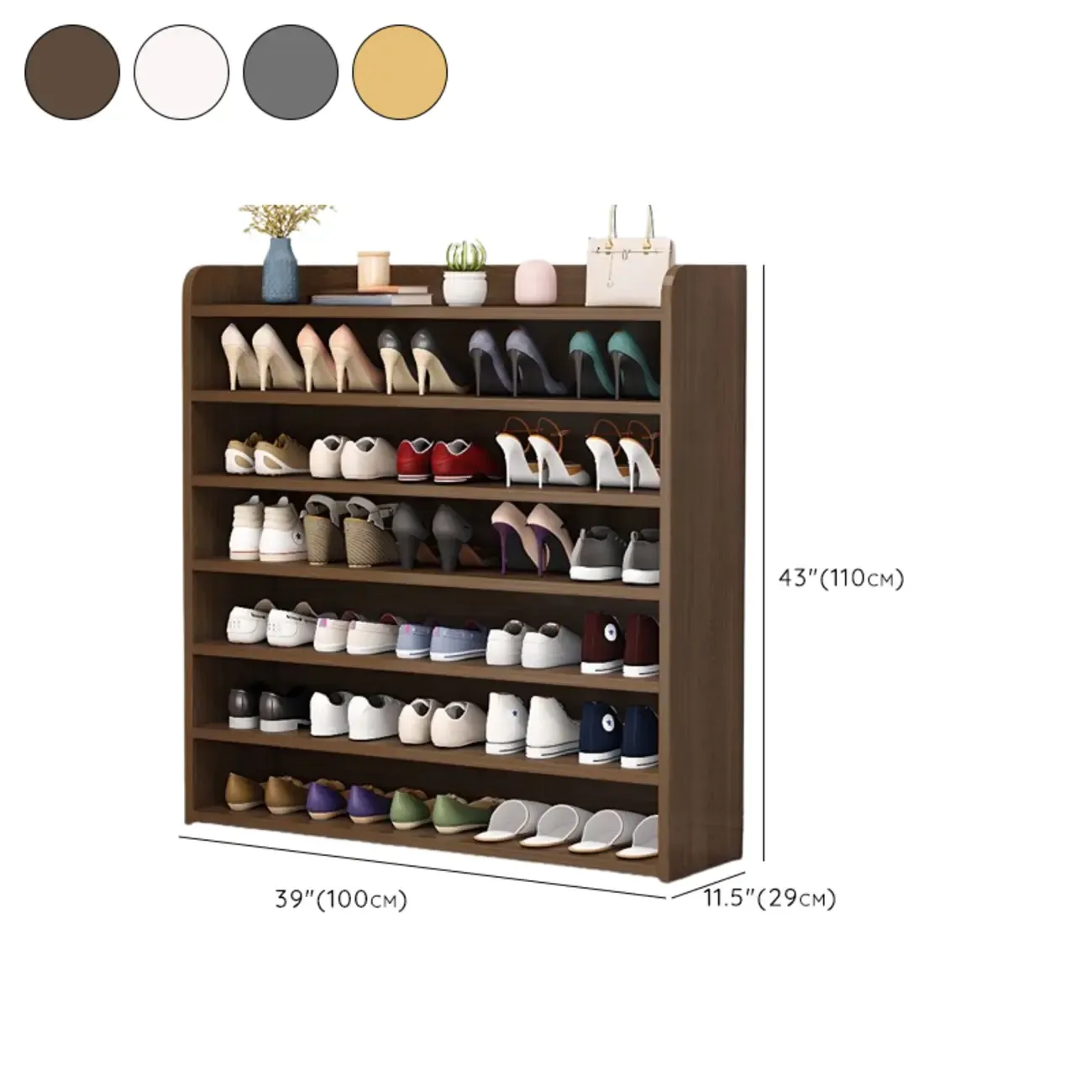 Vertical White Wooden Hallway 6-Tier Open Shoe Rack