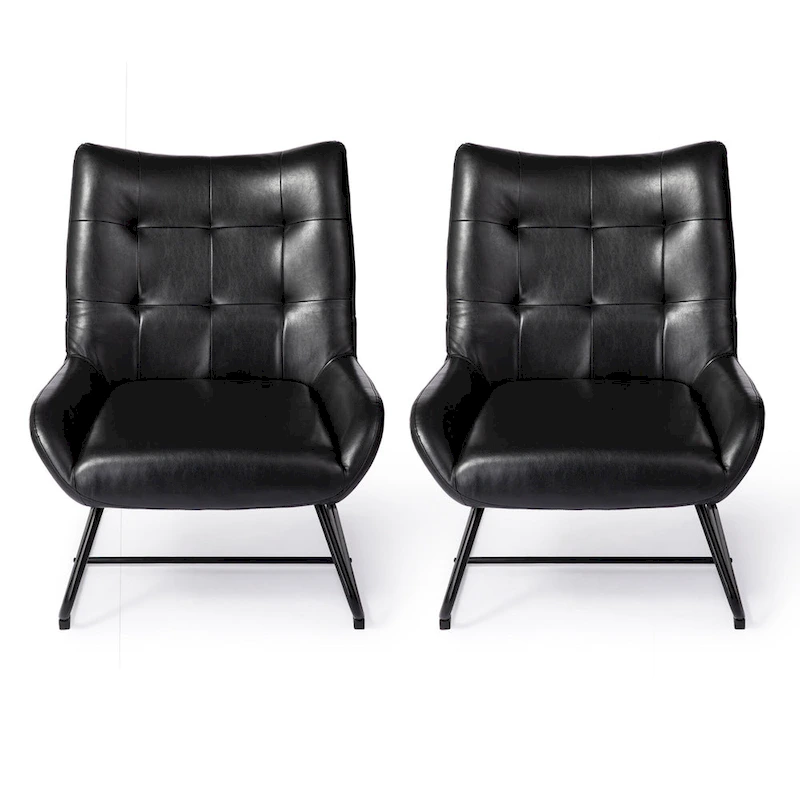 Glitzhome Set of 2 35.5H Leatherette Wingback Accent Chairs With Metal Legs