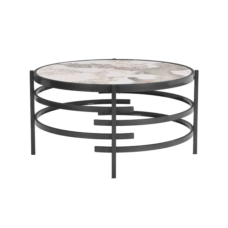 32.48 Modern Round Coffee Table with Sintered Stone Top & Sturdy Metal Frame