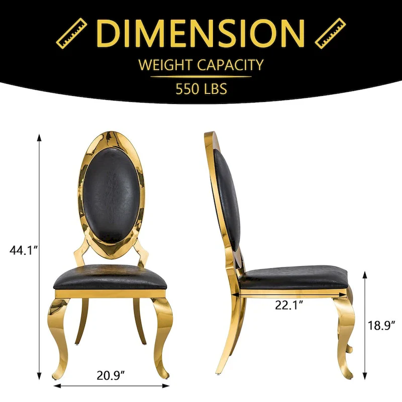 Luxury Black PU Leather Dining Chairs with Polished Gold Cabriole Legs