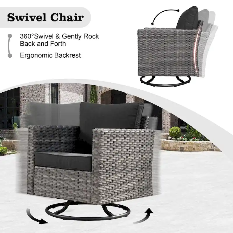 HOOOWOOO 10-piece Grey Rattan Patio Furniture Set with Fire Pit