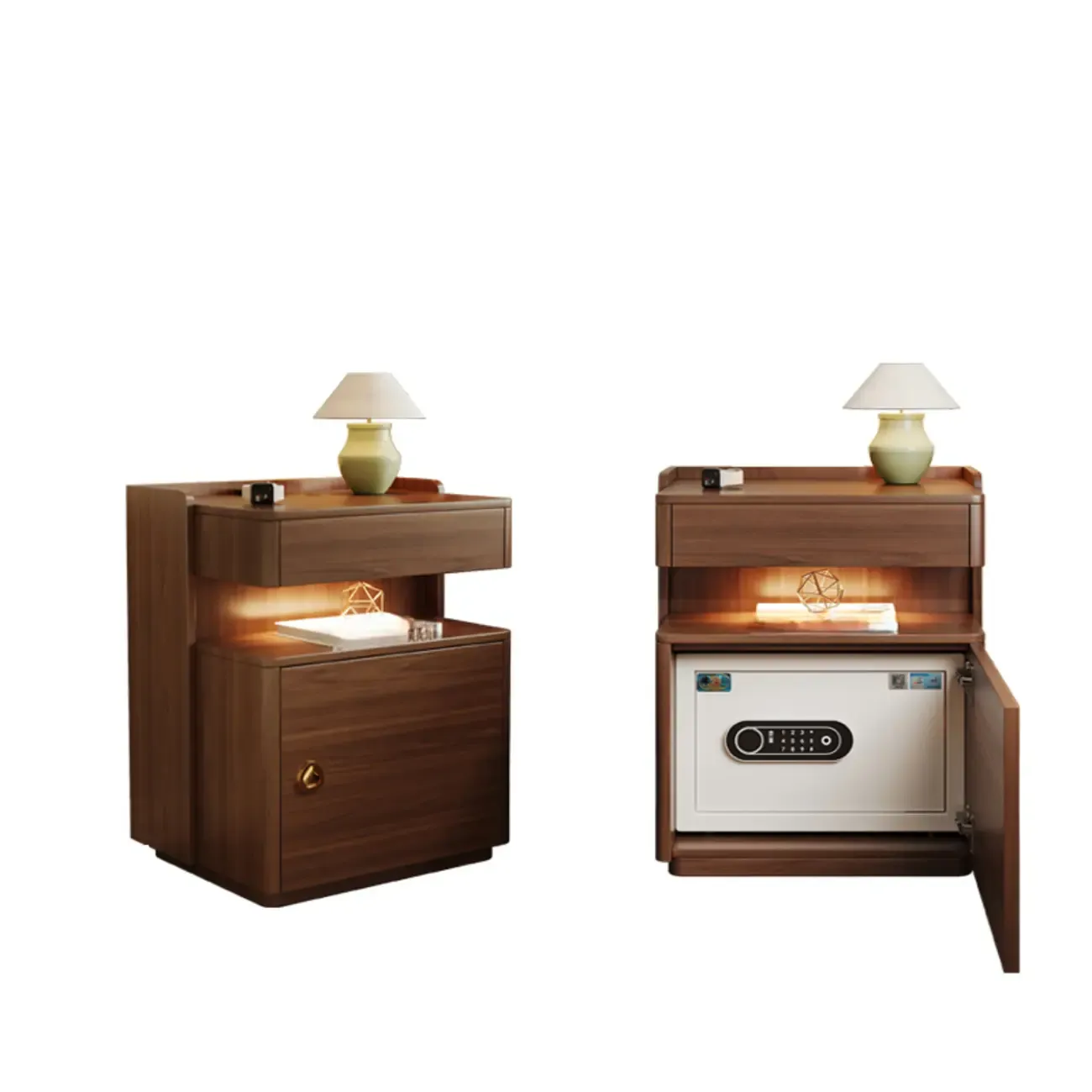 Multi-functional Nut-Brown Wood Lighting Smart Nightstand