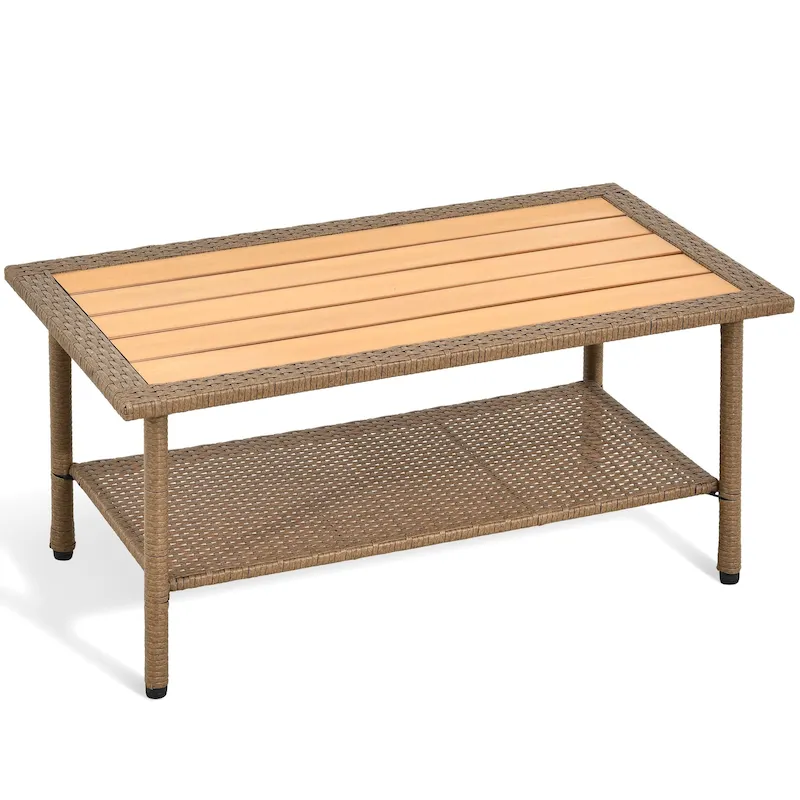 Fernald Outdoor Wicker Coffee Table Rattan Rectangle Dining Table Brown