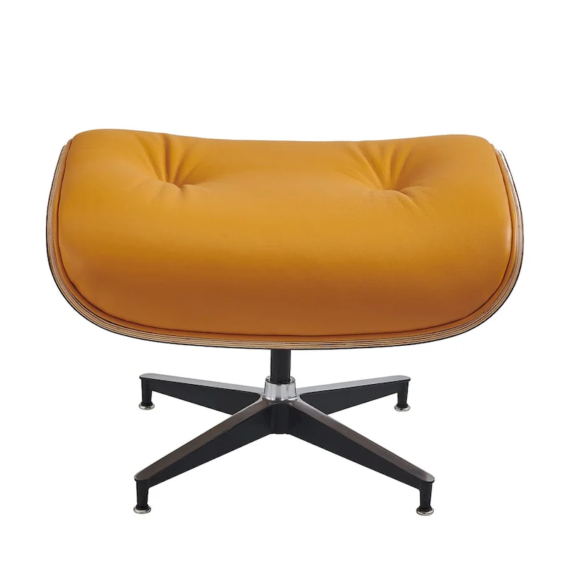 Mid-century Modern Lounger Real Leather Arm Chair and Ottoman Set