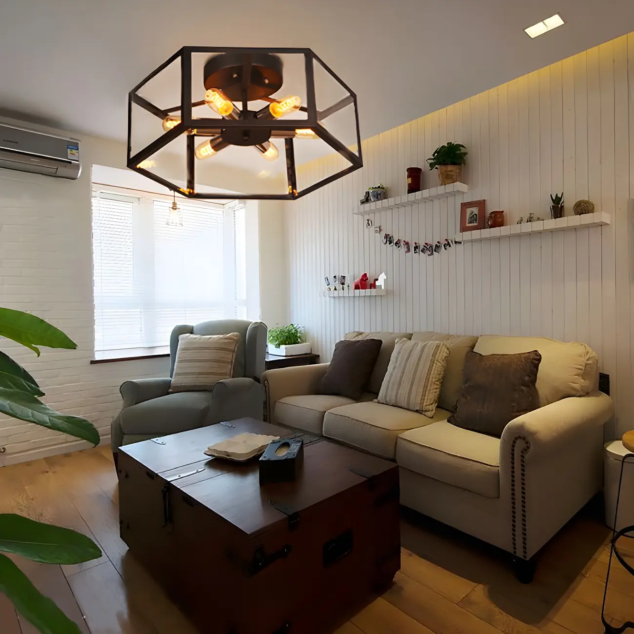 Industrial Black Hexagon Metal Semi Flush Ceiling Light