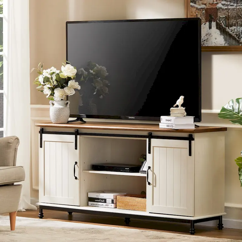 Farmhouse Sliding Barn Door TV Stands Storage Cabinets Entertainment Stand for TVs Up to 65