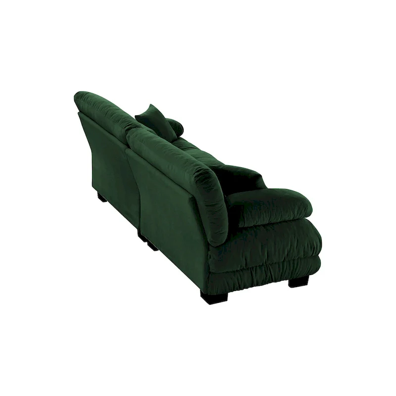 Green Chenille 2-Seater Sofa with Bolster Arms, Lumbar & Throw Pillows