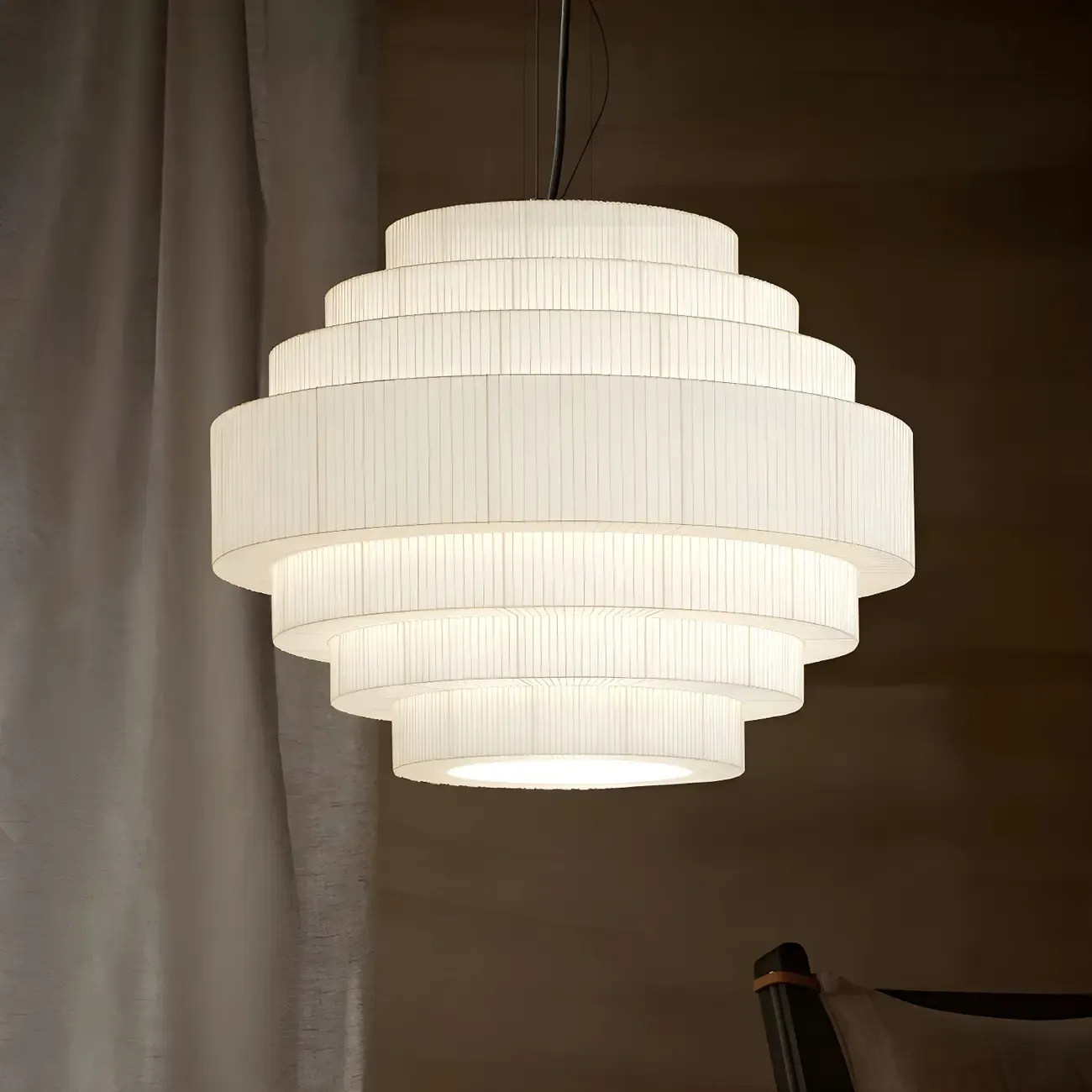 Modern White Geometric Fabric Tiered Chandelier