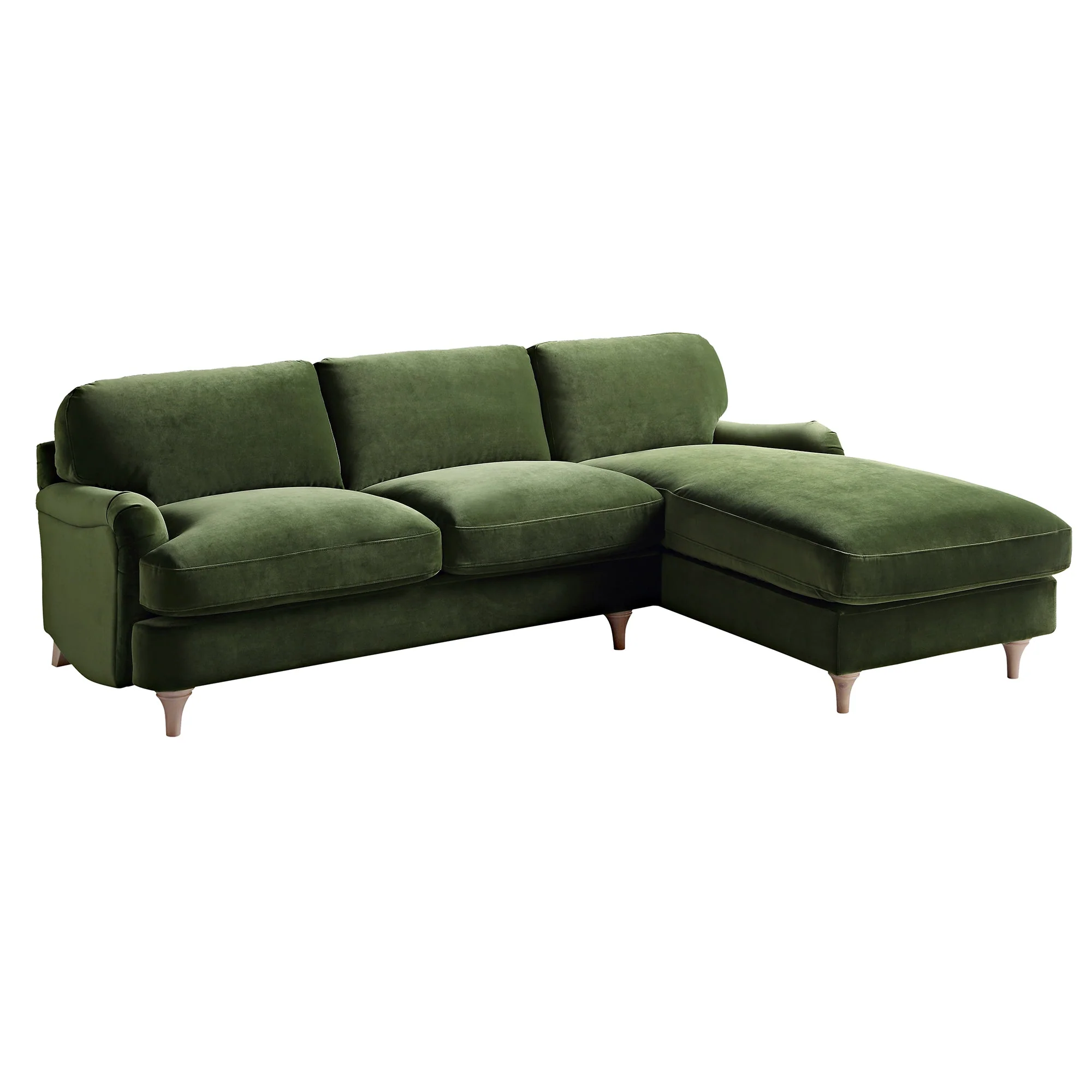 Fern Green Velvet Sofa, Grande Chaise Sofa Right Hand Facing