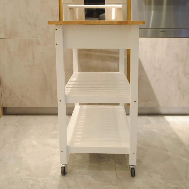 Kitchen Island Cart with Solid Wood Top and Locking Wheels