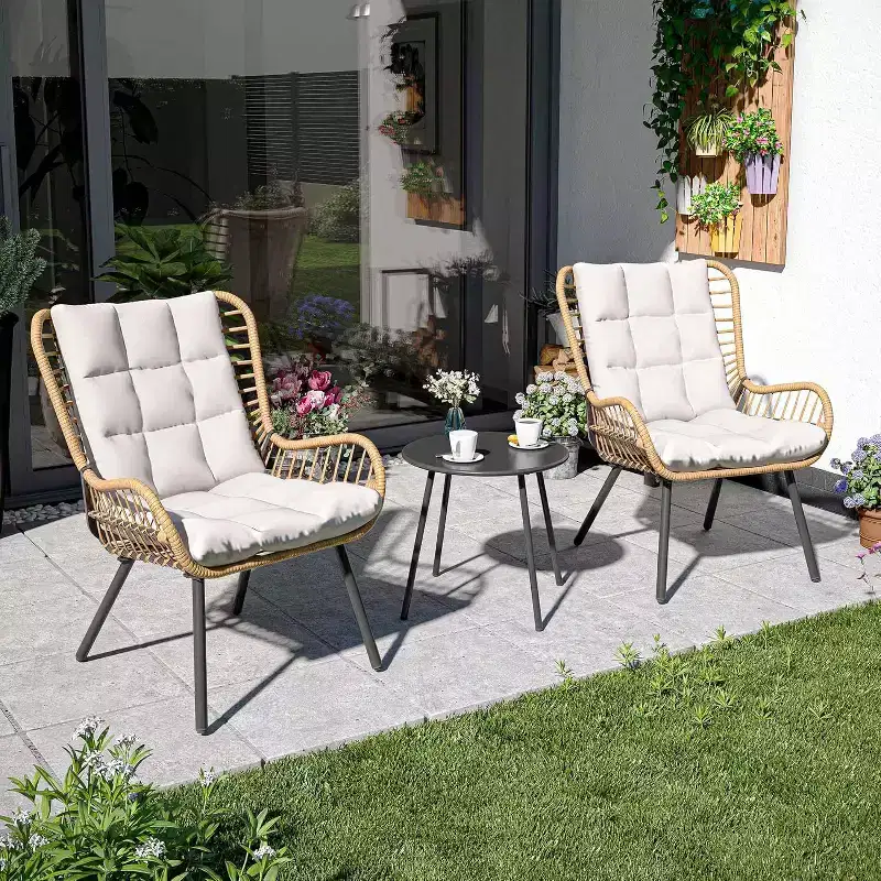 LAUSAINT HOME 3 Piece Outdoor Bistro Set Patio Furniture with Coffee Table and Thick Cushions