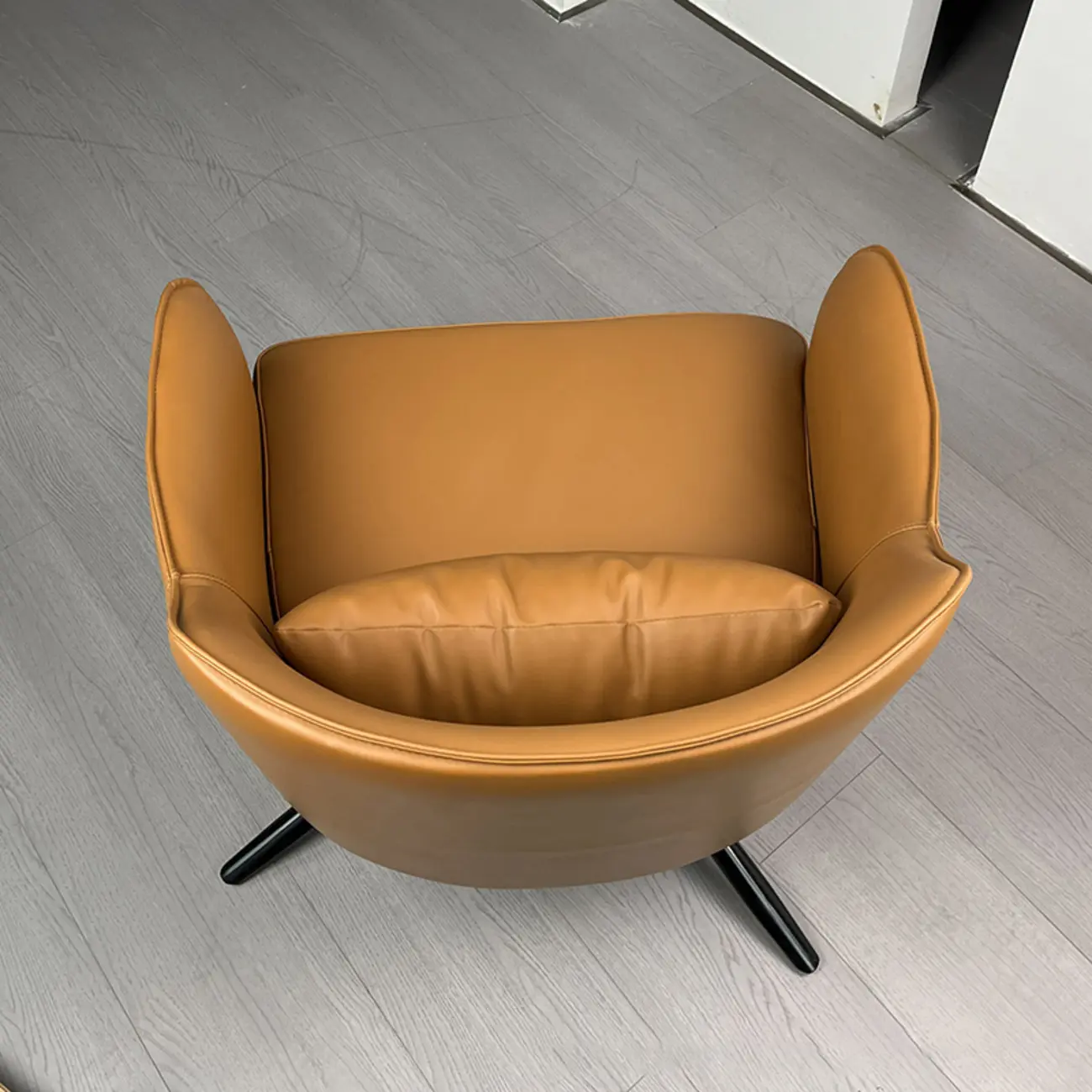 Modern Leather Flared Arm Armchair - Light Brown