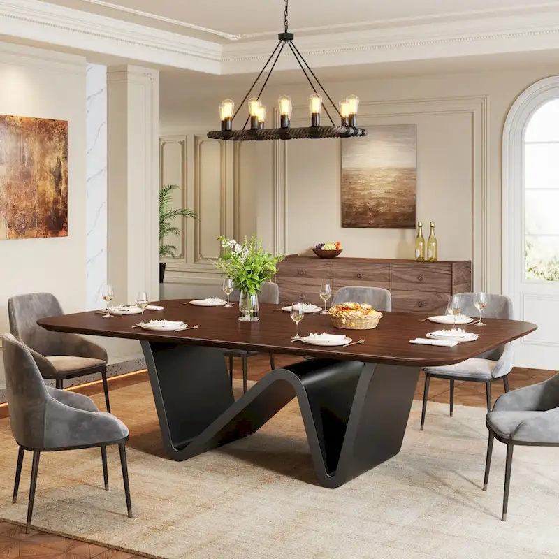 79 Modern Dining Table for 8 Rectangle Dining Table, Luxury White & Gold Kitchen Table with Sintered Stone