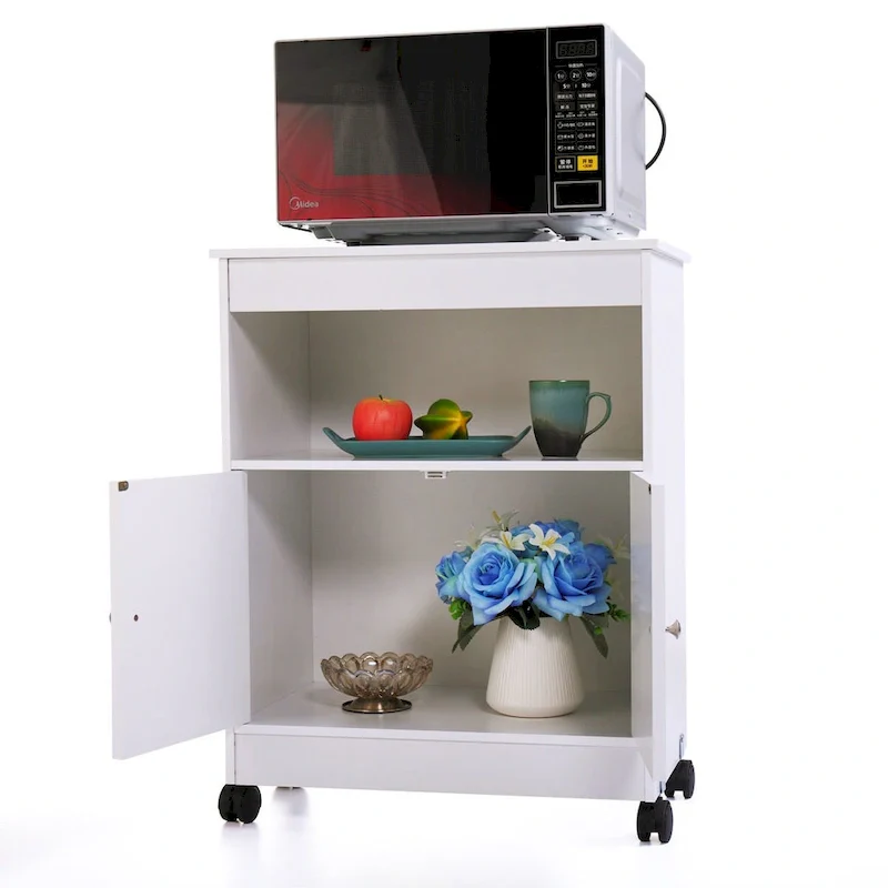 White Kitchen Storage Cabinet with Wheels, Single