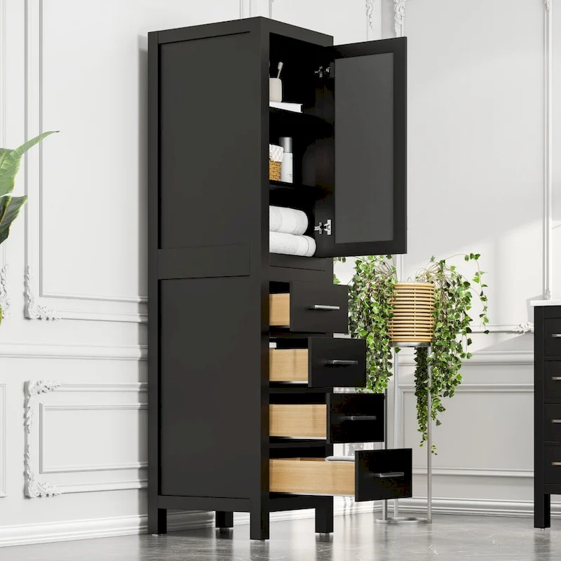 Eviva Aberdeen 18W x 20D x 72H Espresso Freestanding Linen Cabinet