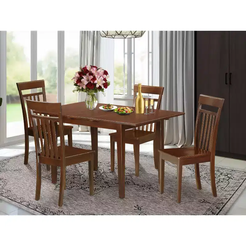 HomeStock 5-Piece Rectangle Mahogany Finish Solid Wood Top Dining table with 4-Chairs