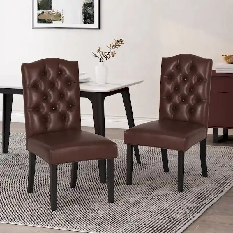 Harriet Contemporary Tufted Faux Leather Dining Chairs (Set of 2) by Christopher Knight Home - 21.50  L x 25.75  W x 41.50  H