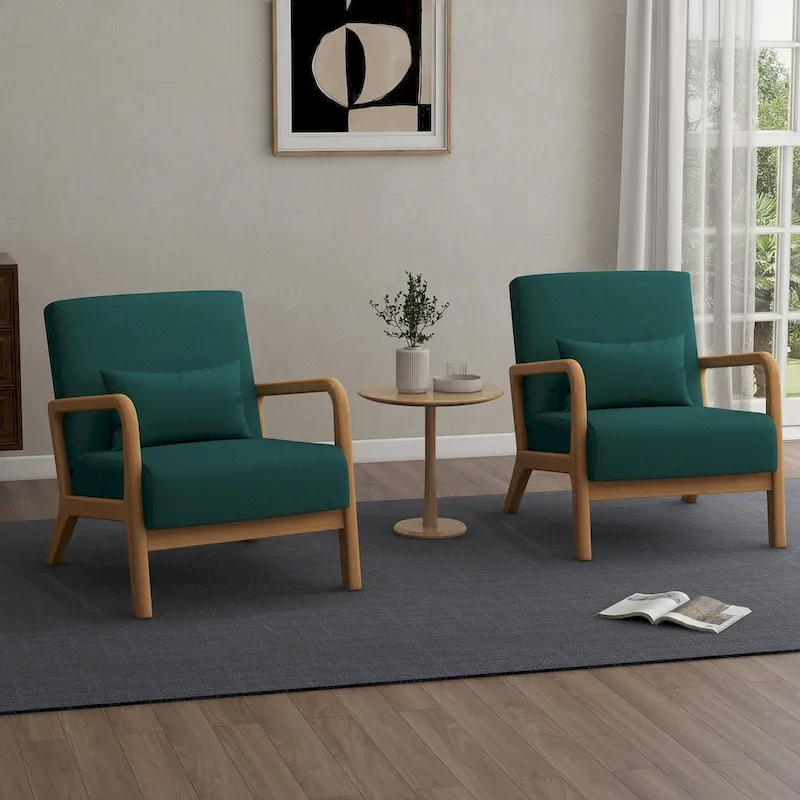 2 Set Upholstered Lounge Arm Chair with Pillow - Set of 2