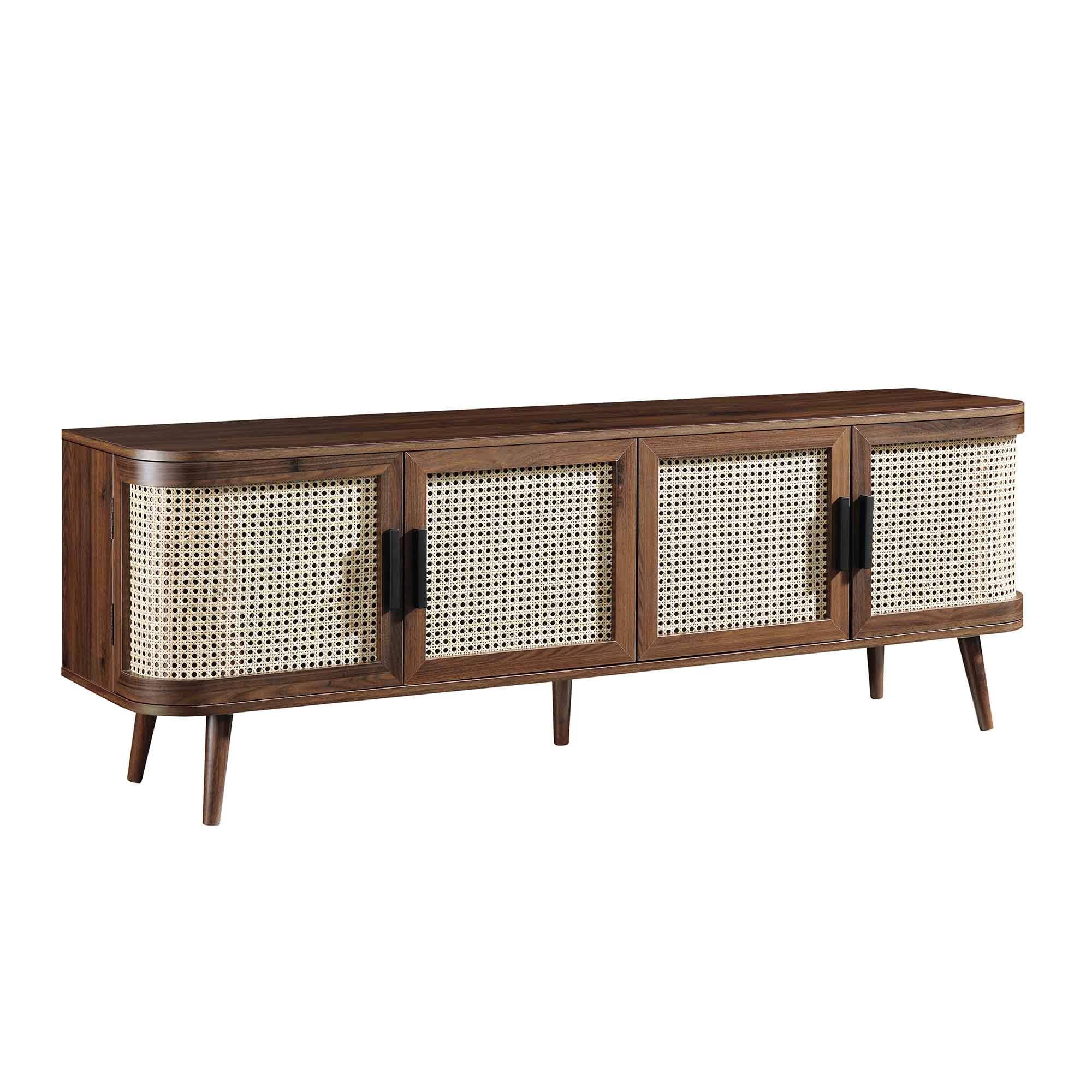 Curved Rattan 63 Wide TV Unit, Walnut
