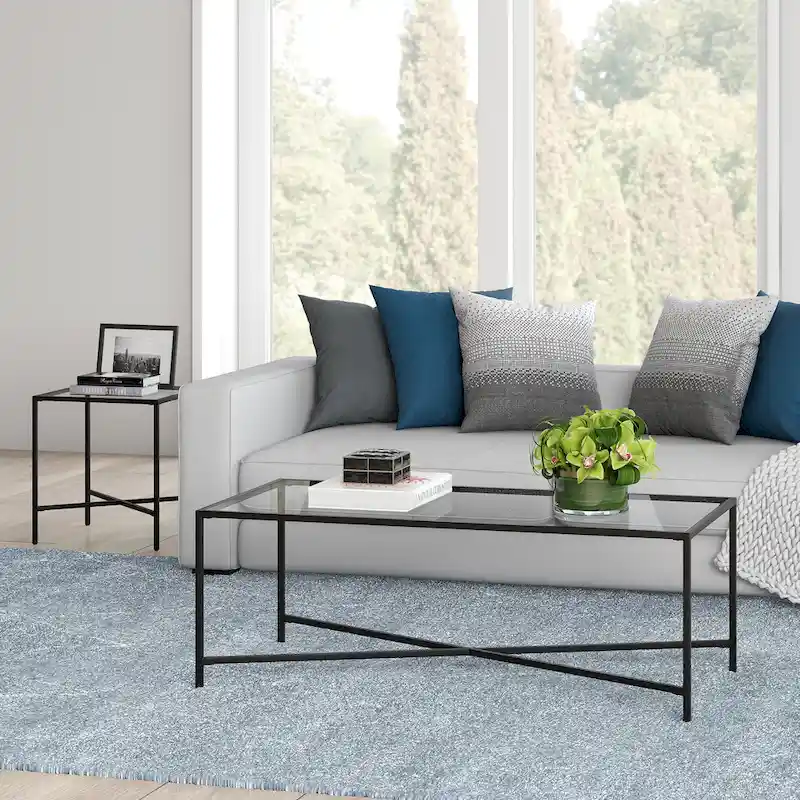 Glass Top Coffee Table with Steel Frame