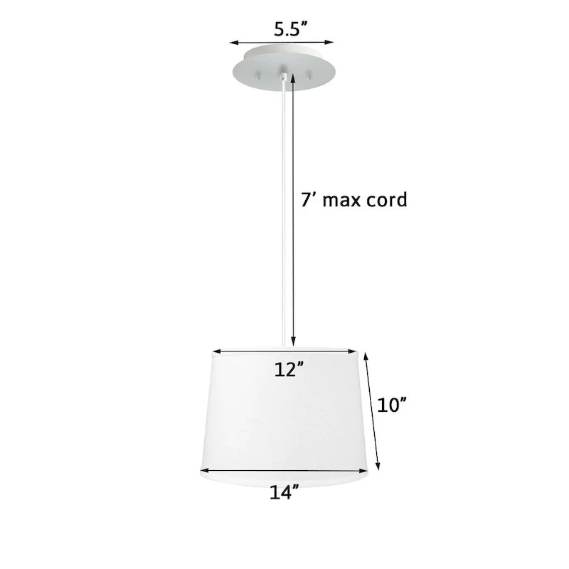 14  W 2 Light Pendant White Linen Shade with Diffuser, White Cord