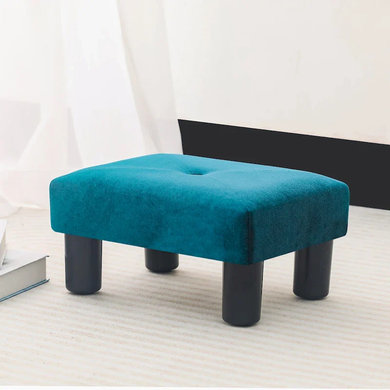 Velvet Tufted Foot Stool Ottoman – Blue / Dark Green / Paintings, Single