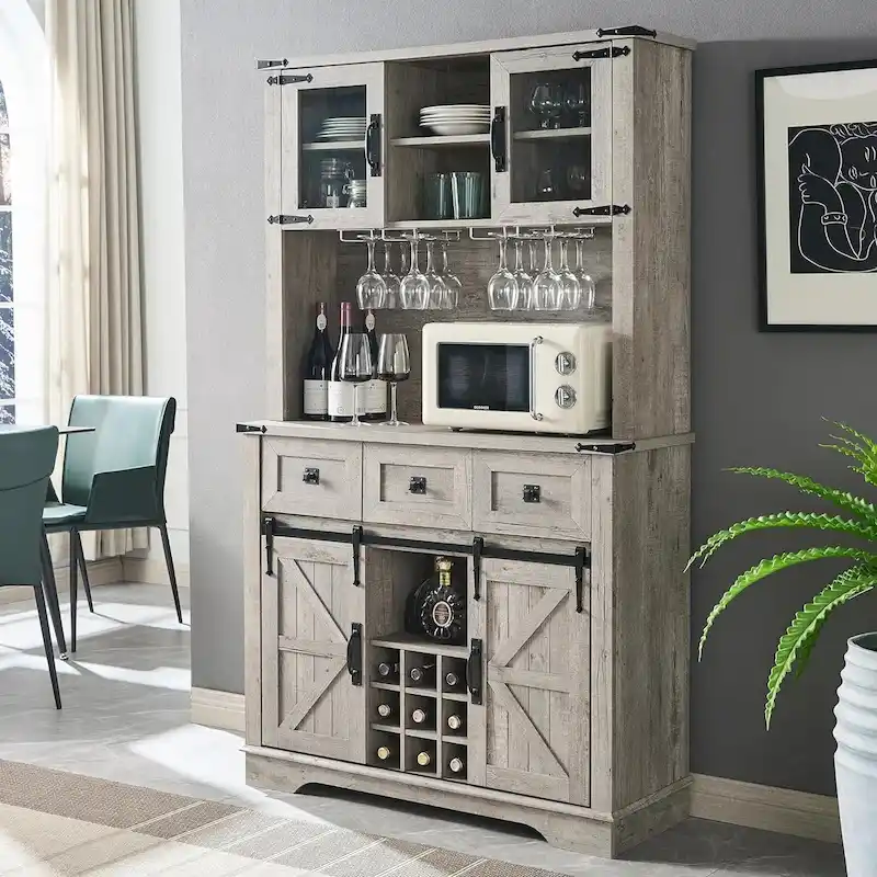 Farmhosue Bar Cabinet, Kitchen Buffet, Coffee Bar Sideboard Table - N/A