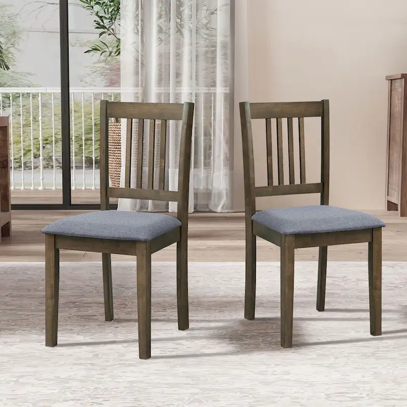 Modern 5-Piece Dining Set with Square Table & 4 Slat Back Upholstered Chairs