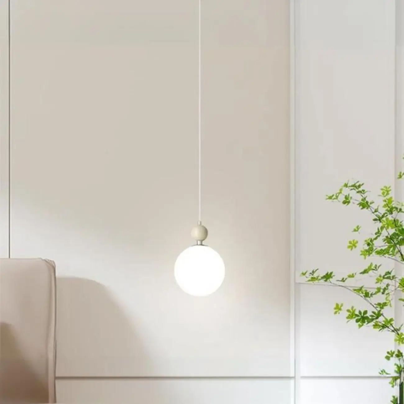 Elegant Milky Glass Globe LED Pendant Light with Bead Detail