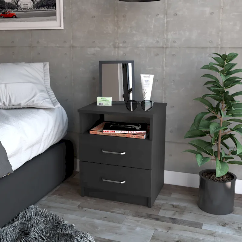 FM Furniture Oklahoma Nightstand with Two Drawers, and One Shelf