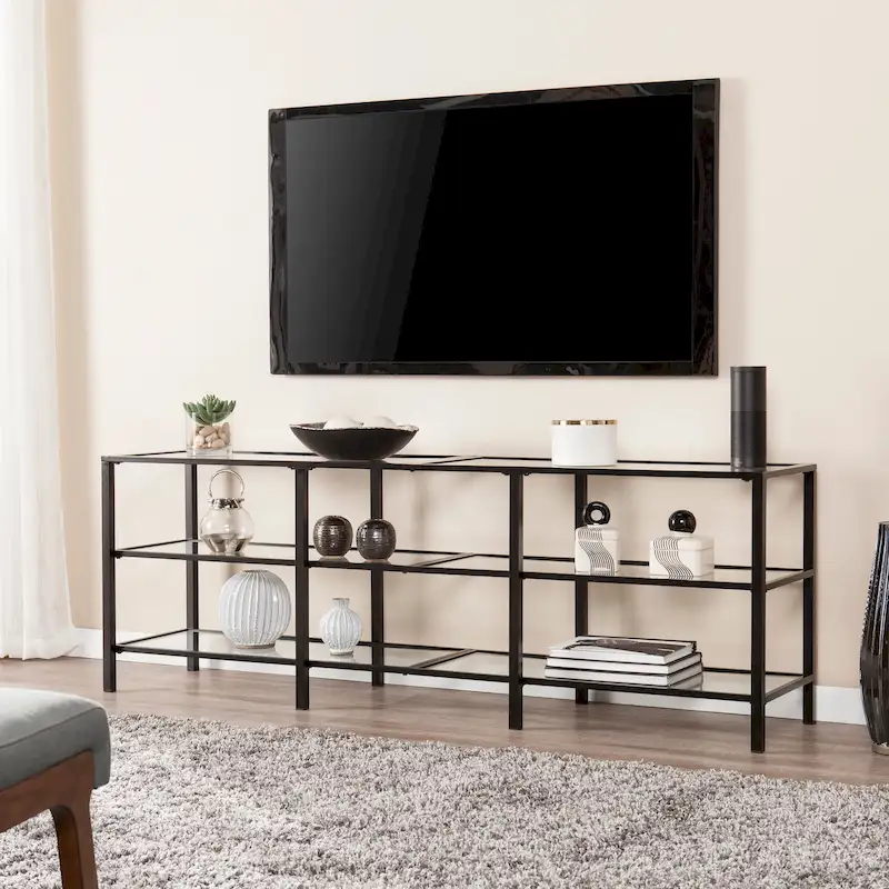 Black / White Powder-Coated Metal & Tempered Glass Media TV Stand, 70